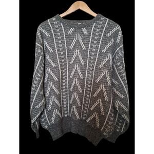 Lorano Made In Italy Gray White Geometric Grandpa Pullover Sweater Size Large